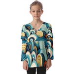 Wave Waves Ocean Sea Abstract Whimsical Kids  V Neck Casual Top