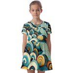 Wave Waves Ocean Sea Abstract Whimsical Kids  Short Sleeve Pinafore Style Dress
