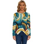 Wave Waves Ocean Sea Abstract Whimsical Long Sleeve Crew Neck Pullover Top