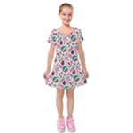 Multi Colour Pattern Kids  Short Sleeve Velvet Dress