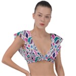 Multi Colour Pattern Plunge Frill Sleeve Bikini Top