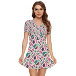 Multi Colour Pattern V-Neck High Waist Chiffon Mini Dress