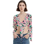 Multi Colour Pattern Trumpet Sleeve Cropped Top