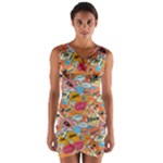 Pop Culture Abstract Pattern Wrap Front Bodycon Dress