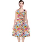 Pop Culture Abstract Pattern V-Neck Midi Sleeveless Dress 