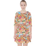 Pop Culture Abstract Pattern Quarter Sleeve Pocket Dress