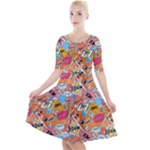 Pop Culture Abstract Pattern Quarter Sleeve A-Line Dress