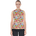 Pop Culture Abstract Pattern Mock Neck Shell Top