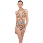 Pop Culture Abstract Pattern Halter Front Plunge Swimsuit