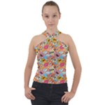 Pop Culture Abstract Pattern Cross Neck Velour Top