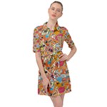 Pop Culture Abstract Pattern Belted Shirt Dress