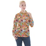 Pop Culture Abstract Pattern Women s Long Sleeve Pocket Shirt