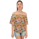 Pop Culture Abstract Pattern Off Shoulder Short Sleeve Top