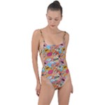 Pop Culture Abstract Pattern Tie Strap One Piece Swimsuit