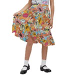 Pop Culture Abstract Pattern Kids  Ruffle Flared Wrap Midi Skirt
