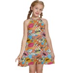 Pop Culture Abstract Pattern Kids  Halter Collar Waist Tie Chiffon Dress