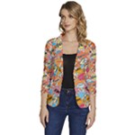 Pop Culture Abstract Pattern Women s One-Button 3/4 Sleeve Short Jacket
