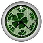Leather-Look Irish Clover Ball Wall Clock (Silver)