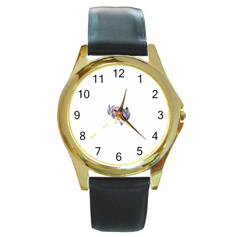 flower5 Round Gold Metal Watch from ArtsNow.com Front