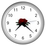 Red Rose Wall Clock (Silver)