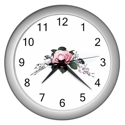 Pink Rose 2 Wall Clock (Silver) from ArtsNow.com Front