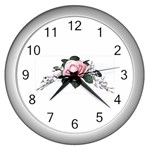 Pink Rose 2 Wall Clock (Silver)