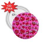 I Love You Velvet Hearts 2.25  Button (100 pack)