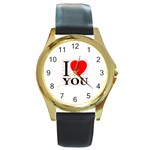 I Love You Round Gold Metal Watch