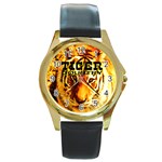 Tiger Country Round Gold Metal Watch