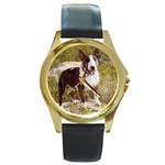 Bull Terrier Round Gold Metal Watch