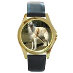 Borzoi Russian Wolfhound Round Gold Metal Watch