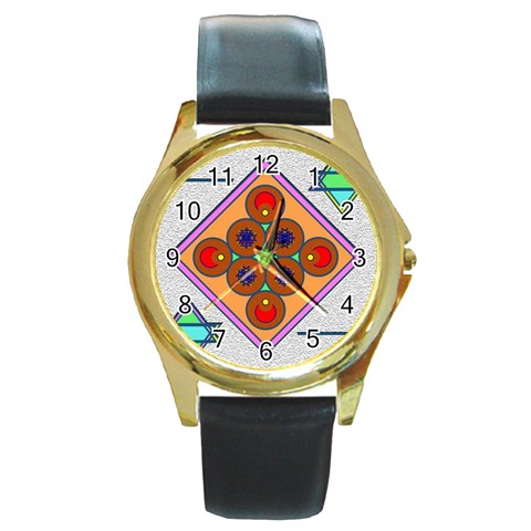 Sacred Mosaic Round Gold Metal Watch from ArtsNow.com Front