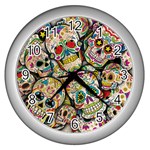 Sugar Skull Collage Wall Clock (Silver)