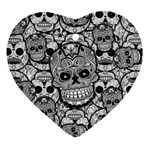 Sugar Skulls   Black And White Ornament (Heart)