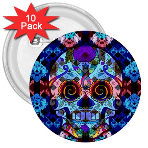 Sugar Skulls   Hypno 3  Button (10 pack) from ArtsNow.com Front