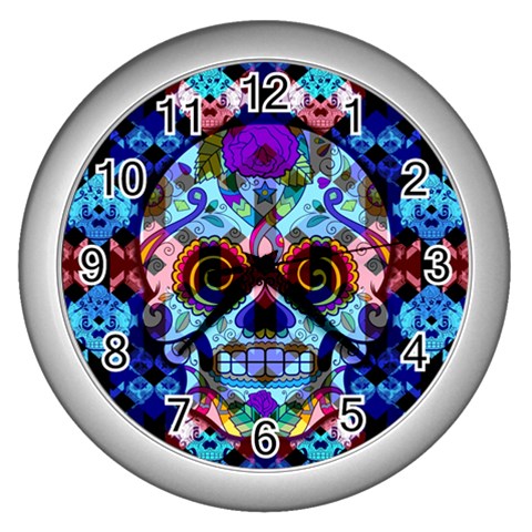 Sugar Skulls   Hypno Wall Clock (Silver) from ArtsNow.com Front