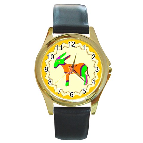 Funky Donkey Round Gold Metal Watch from ArtsNow.com Front