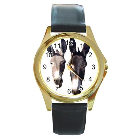 Two donks Round Gold Metal Watch from ArtsNow.com Front