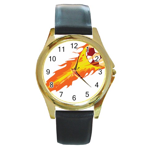 fire_ball Round Gold Metal Watch from ArtsNow.com Front