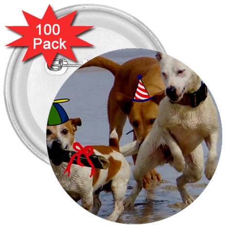 Birthday Dogs 3  Button (100 pack) from ArtsNow.com Front