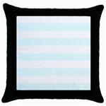 Horizontal Stripes - White and Bubbles Cyan Throw Pillow Case (Black)