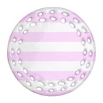 Horizontal Stripes - White and Pale Thistle Violet Ornament (Round Filigree)