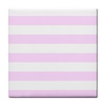 Horizontal Stripes - White and Pale Thistle Violet Tile Coaster