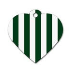 Vertical Stripes - White and Forest Green Dog Tag Heart (One Side)