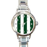 Vertical Stripes - White and Forest Green Round Italian Charm Watch