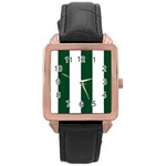 Vertical Stripes - White and Forest Green Rose Gold Leather Watch