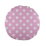 Polka Dots - White on Classic Rose Pink Standard 15  Premium Flano Round Cushion