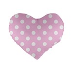 Polka Dots - White on Classic Rose Pink Standard 16  Premium Flano Heart Shape Cushion