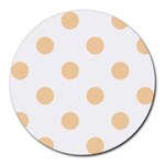 Polka Dots - Sunset Orange on White Round Mousepad