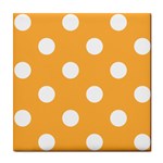 Polka Dots - White on Pastel Orange Tile Coaster